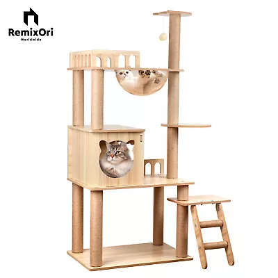 RemixOri Large Cat Tree Condo House For Indoor Cat Natural Sisal Scratching Post • $100.28