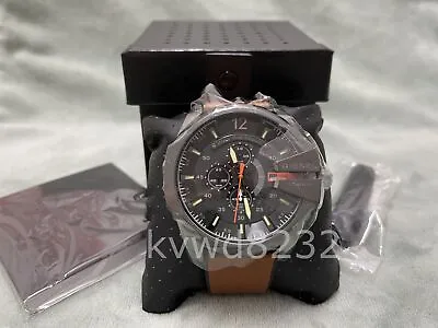 Diesel Mega Chief Black Dial Brown Leather Men's Quartz Watch DZ4343 • $108