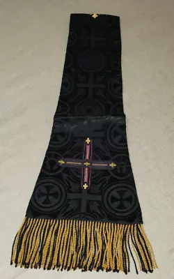 Vintage Priest Catholic Mass Vestment Maniple Black Liturgical Silk Brocade • $50