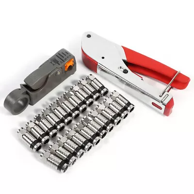 F-Type Compression Crimp Tool Kit RG6 RG59 Coaxial Cable Cutter + 20 Connectors • $24.93