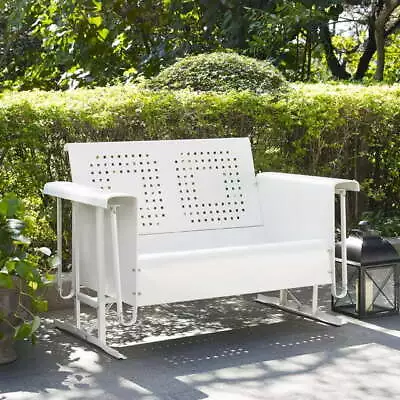 2 Seat White Metal Patio Loveseat Glider Home Outdoor Furniture Garden • $455