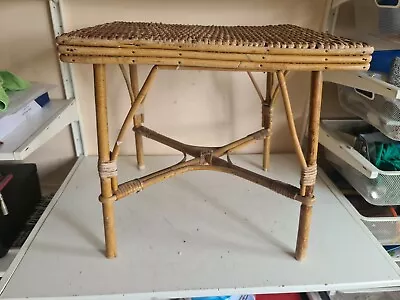 £27.99 • Buy Vintage Square Bamboo Wicker Cane Plant Side Table Coffee Occasional Home Decor
