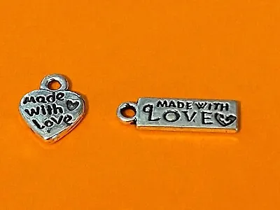 Tibetan Alloy MADE WITH LOVE Heart Or Rectangle Antique Silver Charms Pendants • £2.20