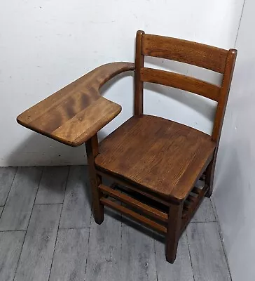 Vintage Antique Student Mission Oak Wood School Chair & Attached Desk • $252