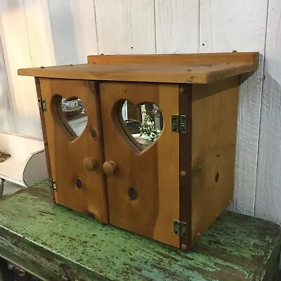 Small Vintage Cabinet W/ Heart Shaped Mirrors Kitchen Cute Primitive Style  • $59.95