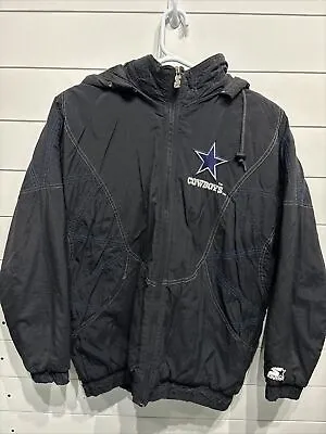 VINTAGE Starter DALLAS COWBOYS NFL Football Hooded Puffer Jacket Mens Large Vtg • $54.99