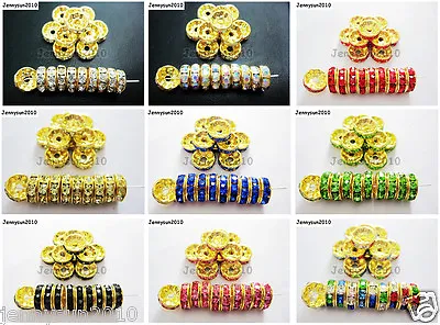 100Pcs Czech Crystal Rhinestones Gold Rondelle Spacer Beads 4mm 5mm 6mm 8mm 10mm • $3.03