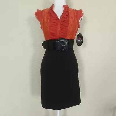 Volume One JUNIORS Short Dress Orange Black Size S Casual • $19.99