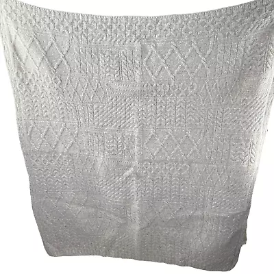 Aran Woollen Mills Throw 100% Merino Wool Irish Cable Knit Patchwork Blanket  • $49