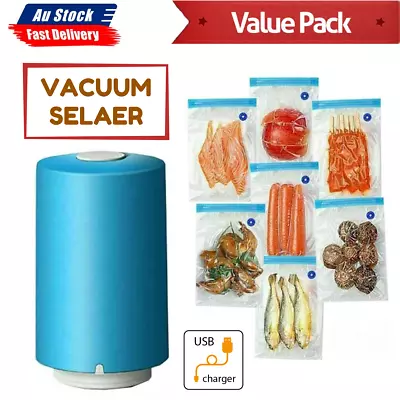 10pcs Food Vacuum Sealed Bags Reusable Space Saver Storage Bag + USB Pump Sealer • $18.99