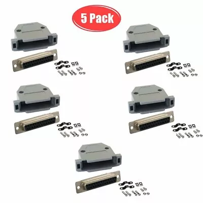 5 PCS DB25 D-SUB 25-Pin Female Solder Cup Serial Connector + Plastic Hood Shell • $9.98