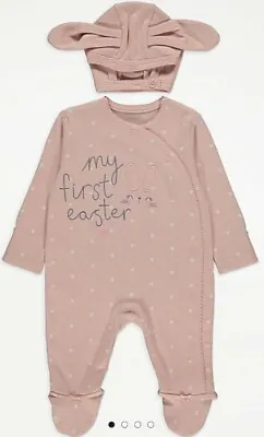 Bnwt My 1st Easter Outfit Babygrow 0-3 Months George Pink Bunny Hat  • £6