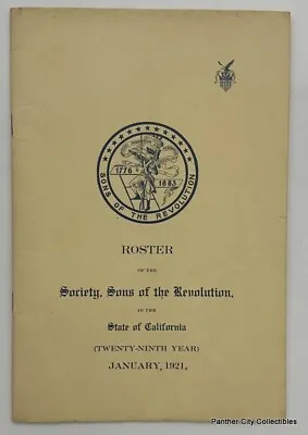 $19.95 • Buy 1921 California Society Roster Sons Of The American Revolution Los Angeles
