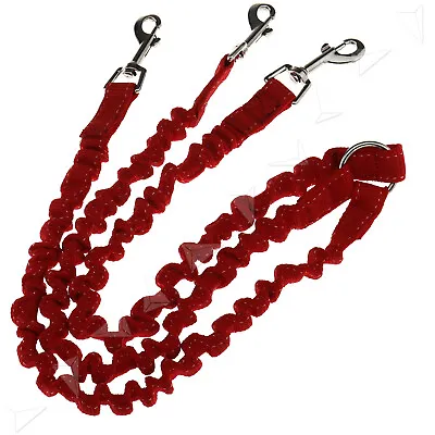 3 Way No-Tangle Triple Coupler Dog Bungee Walking Leash Lead Rope Strap Red • £12.14