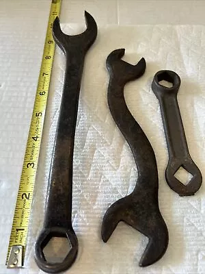 Lot Of 3 Vintage Wrenches Various Makers Open & Closed End  Monkey Curved Odd. • $5