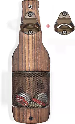 Vintage Wooden Wall Mounted Bottle Opener With Cap Catcher Beer Lovers • $16.25