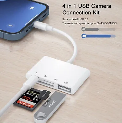 4 In 1 Camera Connection Kit SD Card Reader Adapter For Apple IPad/iPhone UK • £9.95