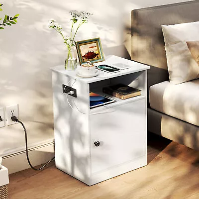 TC-HOMENY White Nightstand With Charging Station Wood Night Stand Side End Table • $53.54