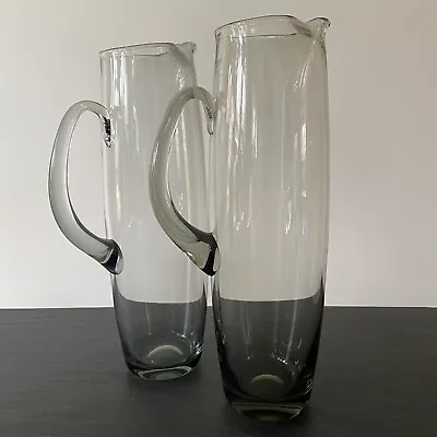 Pair 1950s HOLMEGAARD Roskilde Jugs By Per Lutkin Smoked Smoke Glass Water Pimms • £37.50