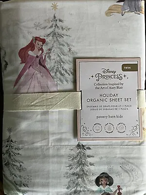 POTTERY BARN KIDS Disney Princess Holiday Organic TWIN 3 Pc Sheets Set - NEW • $78.99