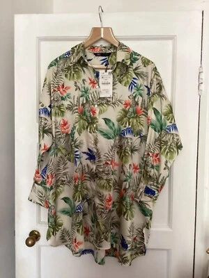 £22.50 • Buy Zara Long  Satin Shirt With Tropical Print Size M. Bnwt.