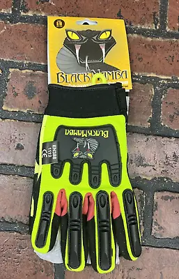 $16.99 • Buy Black Mamba Heavy Duty 3-D Curved Fingers High Visibility Size 8-m