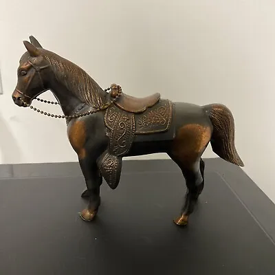 Vintage Cast Metal Copper Bronze Horse Stallion Pony Filly Saddle Figurine • $44