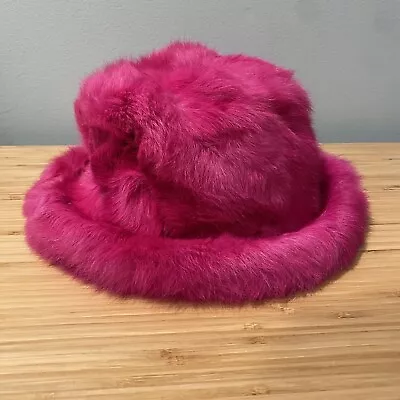 Vintage Marcus Adler Genuine Rabbit Fur Hat Hot Pink • $39.98