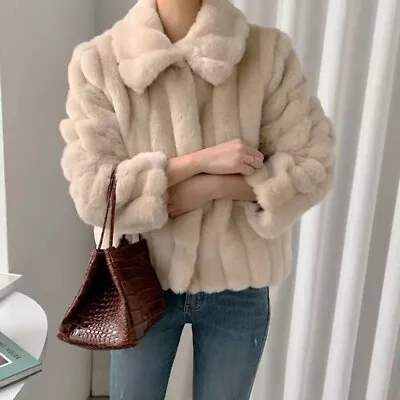 Imitation Rabbit Fur Jacket Women's Korean Short Warm Plush Coats Lapel Collar • $76.13