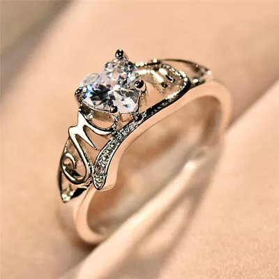 Vintage Silver Heart Shaped Cubic Zirconia MOM Rings For Women Mother's Day Gift • $1.60