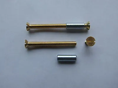 Brass Door Handle Fixings Screws Bolts With Sleeve. Suit Hollow Doors. Set 2 • £2.90