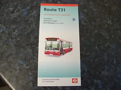 First London Bus Timetable-route T31-august 2001-used Con • £0.99