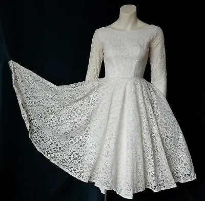 ALL LACE Vintage 1950s FULL CIRCLE SKIRT Kneelength PARTY DRESS BRIDAL WEDDING • $98