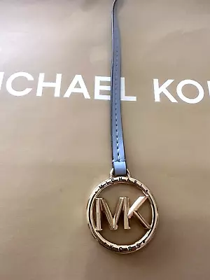 New Michael Kors Gold 3d Mk Logo Pale Blue Leather Purse Charm Key Fob 10.5 • $16