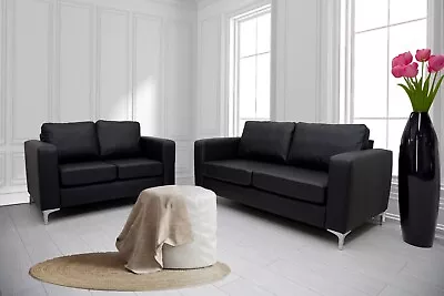 Luxury Black PVC Sofa Set 2 Seater 3 Seater Sofa Baltimore Sofa Fullback • £229.99