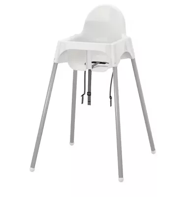 Highchair With Safety Belt White/silver-colour Baby Feeding Chair With Tray NEW • £31.99