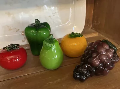 Vintage Murano Style Blown Glass Fruit Veg Grape Pepper Orange Pear Tomato Lot/5 • $19.97