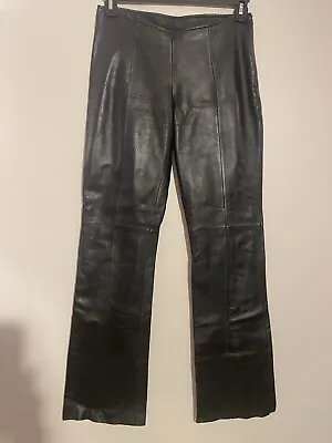 Elements By Vakko Women’s 100% Lamb Leather Black Moto Flare Pants Size 6 • $44