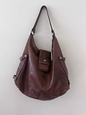 Etienne Aigner Brown 100% Genuine Embossed Leather Hobo Shoulder Bag Gold • $39