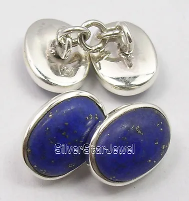 925 Pure Silver Original LAPIS LAZULI URBAN STYLE Cufflinks 1.4  CM 7.7 Grams • $17.99