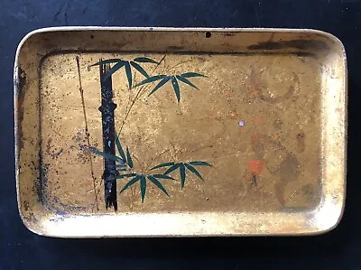 Vintage Japan Gold Leaf Lacquer Decorative Tray Small Dresser Tray • $24.55