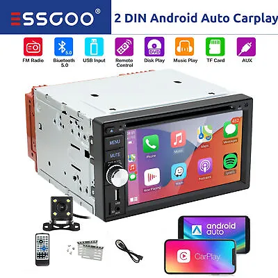 Double DIN CarPlay/Android Auto CD/DVD Player Car Stereo Radio Touch Screen CAM • $105.59