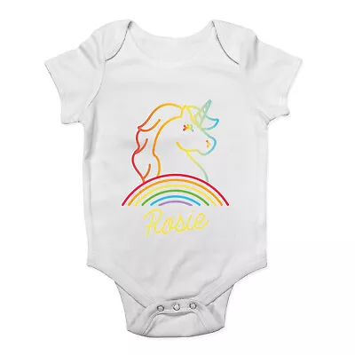 Personalised Unicorn Rainbow Baby Grow Vest Any Name Bodysuit Boys Girls Gift • £5.99