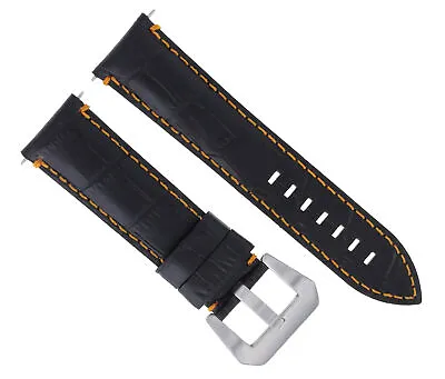 22mm Genuine Leather Watch Band Strap For Montblanc 4810 Watch Black Orange Stit • $29.95