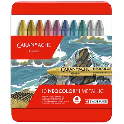 Caran D’Ache Neocolor I Metallic Tin Of 10 Water Resistant Artist Colour Pastels • £21.74