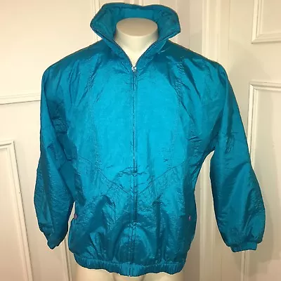 Vtg 80s 90s Jacket Windbreaker Pacific Trail LARGE Neon BLUE SKI Track Coat L • $19.99