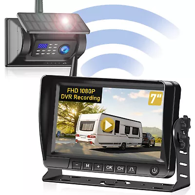 Magnetic Solar Wireless Backup Camera DVR 7'' Kit HD 1080P For RV Trailer Truck • $100