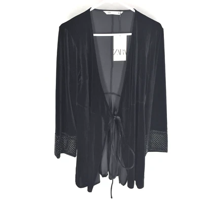 $15.32 • Buy ZARA Black Sequined Velvet Wrap Top Size Small Style 2731/341 NEW NWT
