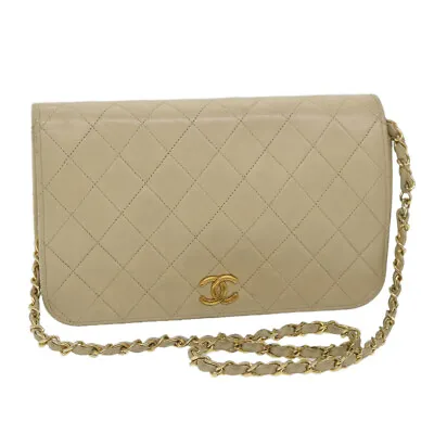 CHANEL Matelasse Chain Shoulder Bag Lamb Skin Beige CC Auth Bs9653 • £892.67