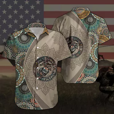 Amazing US Marine Corps Mandala Brown Unisex Hawaiian Shirt Full Size S-5XL • $28.49